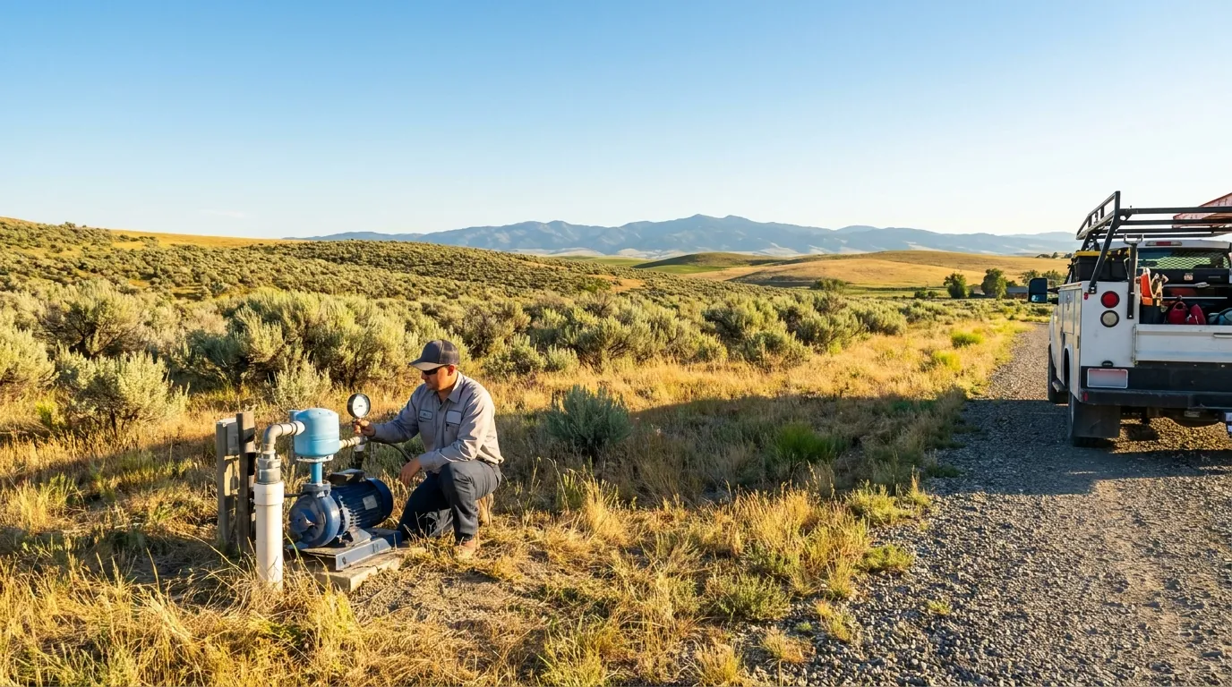 Checking water pressure at a well system near Nampa