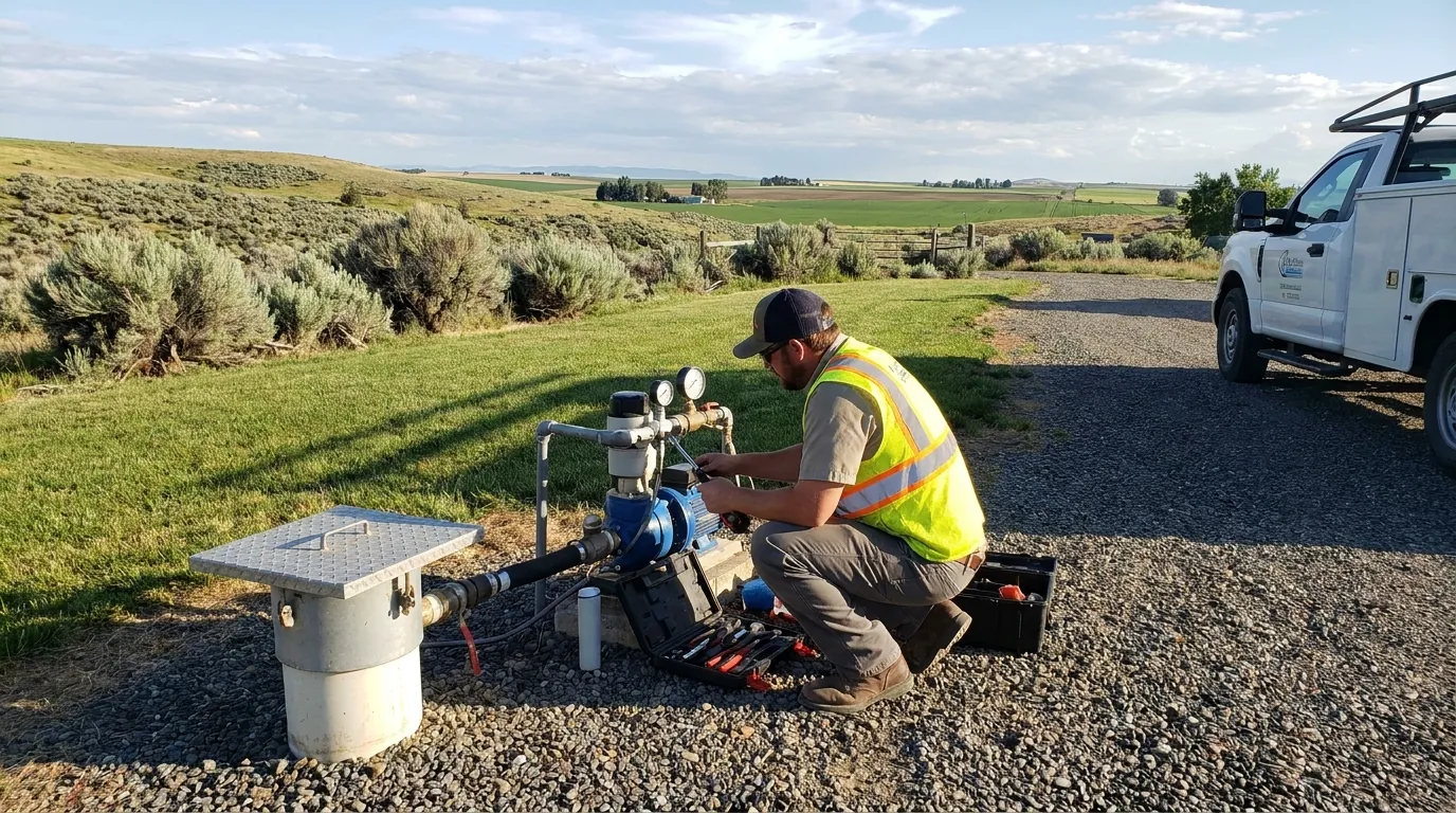 Technician checking a residential well pump system near Nampa, Idaho